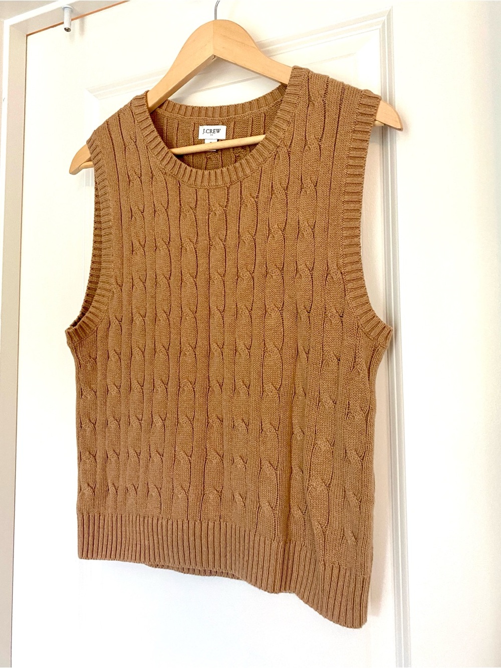 J. Crew Factory Camel Cable Cotton Sweater Vest - Picture 2 of 6